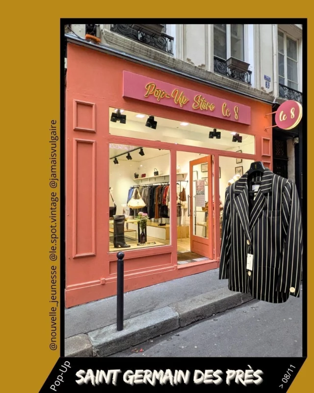 On s'attend presque à voir une boule à facettes accrochée au plafond, dans ce lieu qui a toute une histoire. Si le décor de cet ancien lieu de nuit de Saint Germain des Prés à disparu, il y a plein de choses qui brillent actuellement dans cet espace qui se déploie à l'entrée de la petite rue des Ciseaux (paris06).  D'abord peut être les yeux des fans des années 80 qui peuvent retrouver des tenues et de modèles de créateurs de ces années lumineuses coté mode. Ensuite les modèles de créateurs comme Thierry Mugler, Yves Saint Laurent, Chanel, Dior mais aussi, Lolita Lempicka, Céline, Cacharel, Rabih Kayrouz et bien d'autres.
Cette sélection est faite de main de maitre par la fondatrice de Nouvelle Jeunesse, qui a fondé une marque de mode et d'accessoire qui, comme l'indique son nom, redonne vie à des vêtements Vintages, plus particulièrement ceux des années 80 à 2000.
Sur les modèles proposés, la fondatrice a mis la photo du défilé dans lequel il apparaissait. Ce qui permet de vérifier l'année et l'authenticité.  Lors de cette nouvelle session, @nouvelle_jeunesse est accompagnée de partenaires comme @le.spot.vintage ou @jamaisvulgaire, ce qui permet, pour ce dernier, à l'homme de trouver costume et cravate à son image, dans un vintage éprouvé et de qualité.  Pop-up : 8 rue des Ciseaux - Paris 06 > 08/11  #vintage #luxe #nouvellejeunesse #YSL #chanel #thierrymugler #paris06 #modevintage #vintagefashion  @popupstorele8  #standwithukraine 💙💛